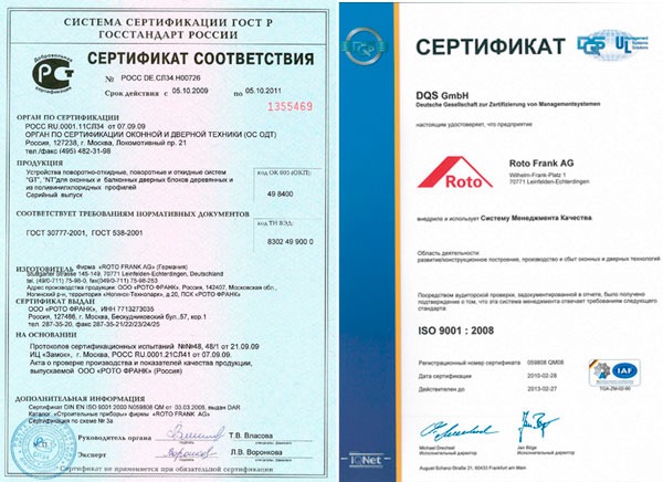 Сертификат ROTO F2